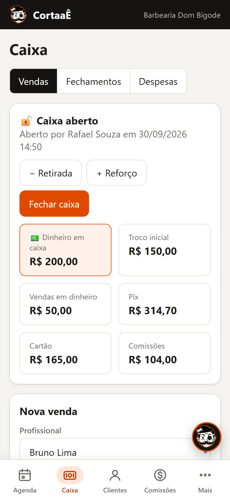 Caixa aberto no celular